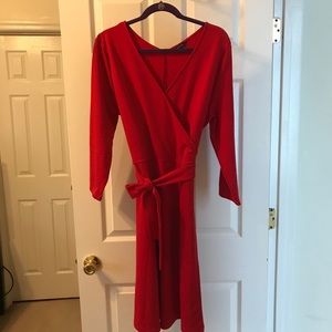 Red Faux Wrap Dress - Size 18